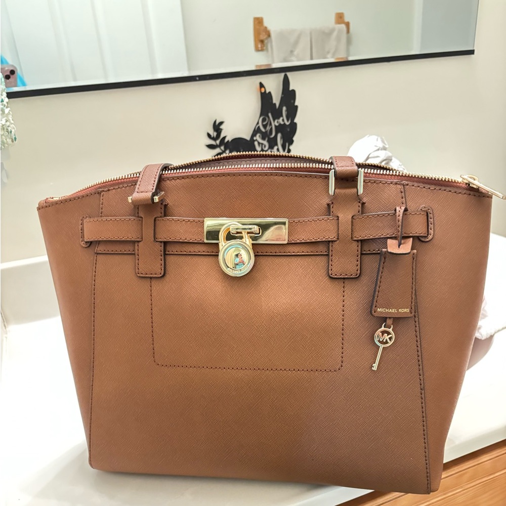 Michael Kors Brown Leather Hamilton  Bag